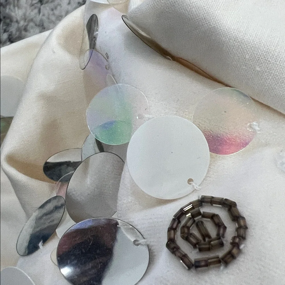 West Elm Cream Large Sequin Border Tree Skirt NWT 48” Round